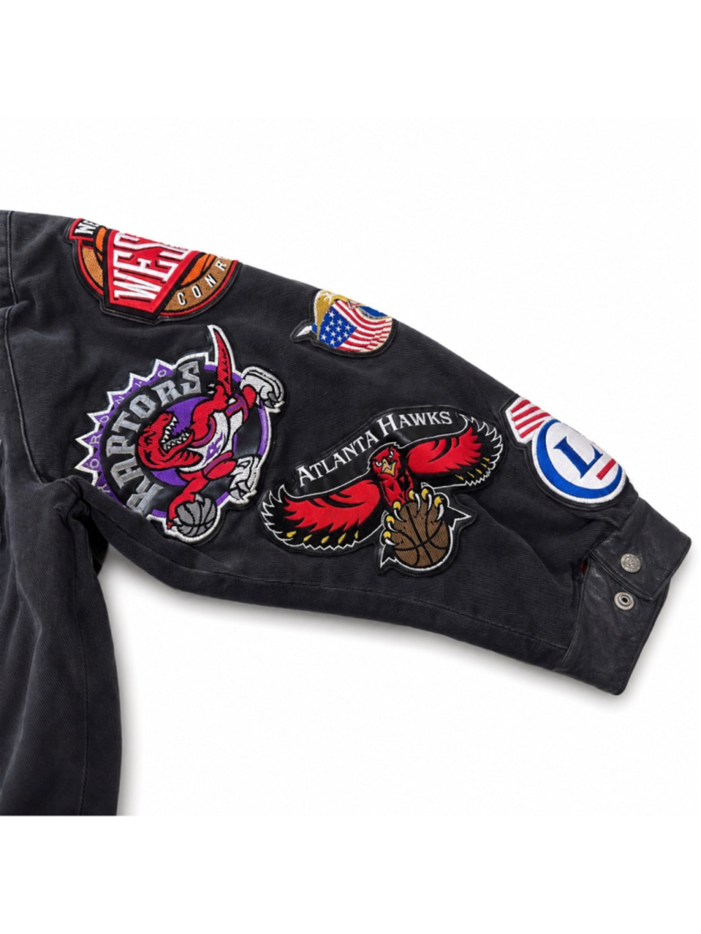 Vintage Jeff Hamilton NBA Patch Leather Bomber Jacket XL Rare Y2K Streetwear - Picture 16 of 16